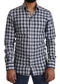 Men's Blue White Check Cotton Slim Fit Gold Shirt And