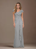 Modest Ruched V-Neck Chiffon Mother Of The Bride Dresses With Ruffle