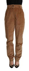 Women's Brown Cotton Corduroy High Waist Skinny Pants Elastane