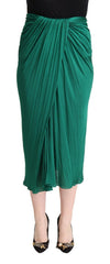 Women's Dark Green High Waist Midi Pencil Cut Pleated Skirt Viscose