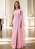 A-Line One-Shoulder Sleeveless Floor-Length Chiffon Mother Of The Bride Dresses With High Split