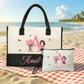 Personalizada Nacimiento Flores Caricatura Personaje Bolsa Tote Grande Bolsa Maquillaje Portátil con Nombres Uso Diario Día de la Madre Regalos para Madres Amigas