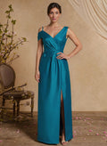 A-Line Asymmetrical Sleeveless Floor-Length Satin Mother Of The Bride Dresses With Pleated