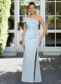 Sheath/Column One-Shoulder Sleeveless Floor-Length Crepe Satin Mother Of The Bride Dresses
