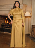 Sheath/Column Asymmetrical Short Sleeves Crepe Satin Mother Of The Bride Dresses
