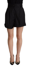 Women's Striped Virgin Wool Bermuda Shorts Black Polyester Bermudas