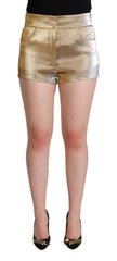 Women's Metallic Gold Cotton Mid Waist Hot Pants Shorts