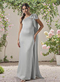 Classic One-Shoulder Bow(s) Regular Straps Floor-Length Satin Bridesmaid Dresses