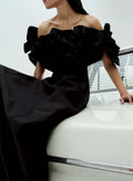 Elegant Off-The-Shoulder A-Line Floor-Length Taffeta Evening Dresses With Flower(s)
