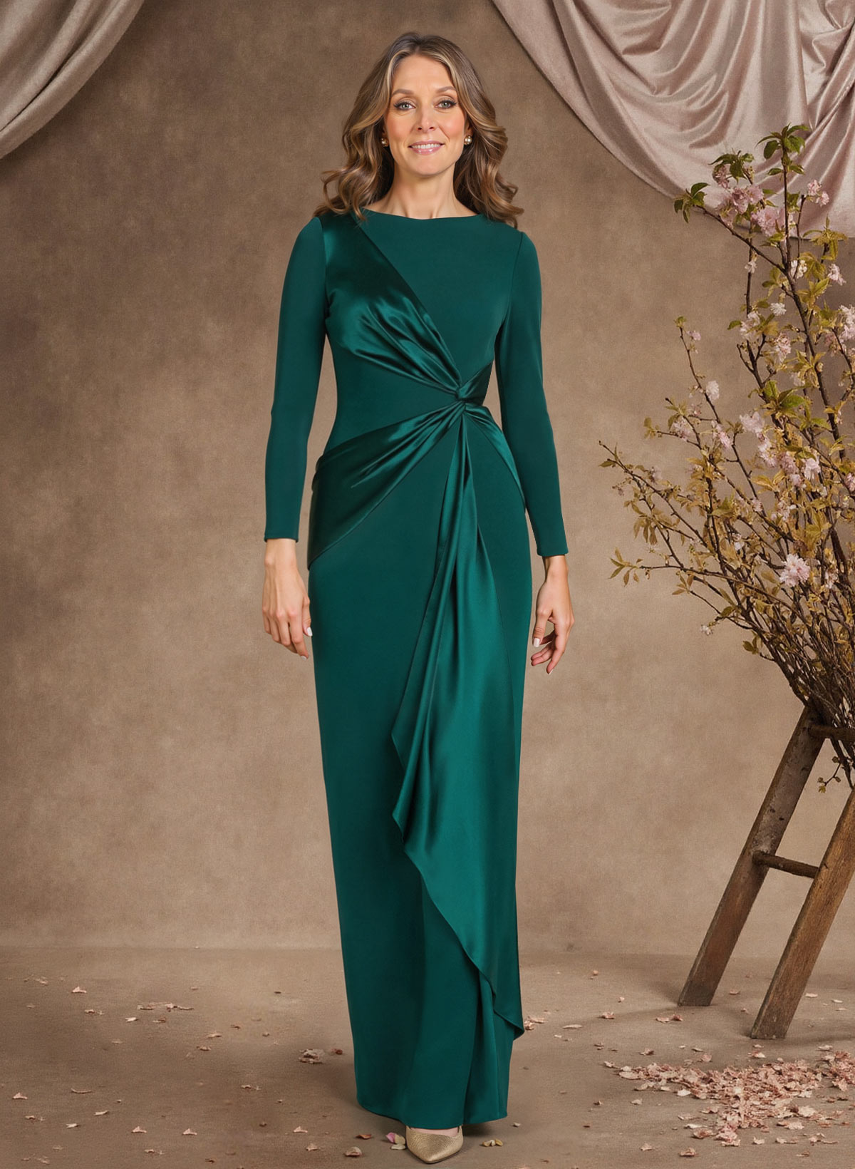 Sheath Scoop Neck Long Sleeves Floor-Length Mother Of The Bride Dresses
