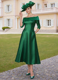 Elegant A-Line Off-The-Shoulder Satin Mother Of The Bride Dresses With Flower(s)