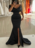 Trumpet/Mermaid Off-The-Shoulder Sweep Train Satin Prom Dresses