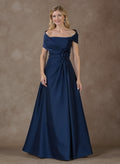 Modest A-Line Wrap Off Shoulder Sleeveless Satin Evening Dresses With 3D Floral