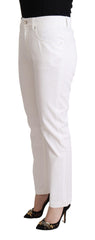 Women's White Cotton Mid Waist Denim Tapered Jeans Elastane Clothing