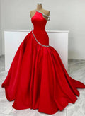 Elegant Asymmetrical Neckline Mermaid Sweep Train Satin Evening Dresses With Sequins