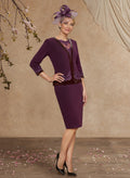 Luxury Sheath/Column Lace Sleeves Mother Of The Bride Dresses With Wrap