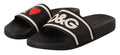 Women's Black Leather I Love D&g Slides Sandals Top