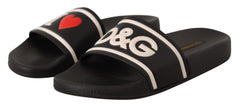Women's Black Leather I Love D&g Slides Sandals Top