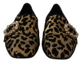 Women's Gold Leopard Print Crystals Loafers Shoes Brown Cotton 10 % Viscose