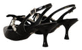 Women's Black Patent Leather Crystal Slingbacks Shoes