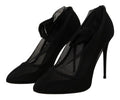 Women's Black Tulle Stretch Boots Pumps Shoes Elastane
