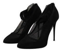 Women's Black Tulle Stretch Boots Pumps Shoes Elastane