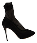 Women's Black Stretch Tulle Boots Shoes Elastane