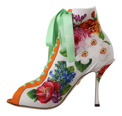 Women's White Jersey Stretch Boots Open Toes Heels Shoes Elastane