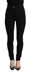 Women's Black High Waist Skinny Slim Fit Pants Nylon Elastane