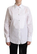 Women's White Cotton Dress Collared Long Sleeves Shirt Top