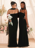 Elegant Ruched Strapless Sleeveless Floor-Length Chiffon Bridesmaid Dresses With Neck Tie