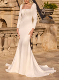 Trumpet/Mermaid Square Neckline Court Train Italian Satin Wedding Dresses With Beading