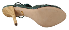 Women's Green Python Strap Sandals Heels Shoes Exotic Leather