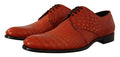 Men's Orange Exotic Leather Dress Derby Shoes Skin Croc