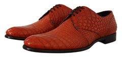 Men's Orange Exotic Leather Dress Derby Shoes Skin Croc