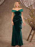 Sheath Column Bateau Neck Sleeveless Floor-Length Velvet Mother Of The Bride Dresses With Sweeping Side Drape