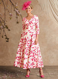 A-Line V-Neck 3/4 Sleeves Ankle-Length Satin Mother Of The Bride Dresses With Floral-Print