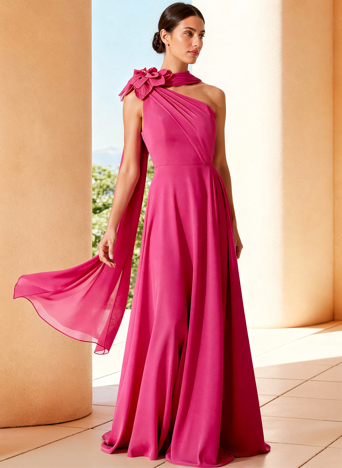 A-Line One-Shoulder Sleeveless Floor-Length Chiffon Mother Of The Bride Dresses With Flower(s)
