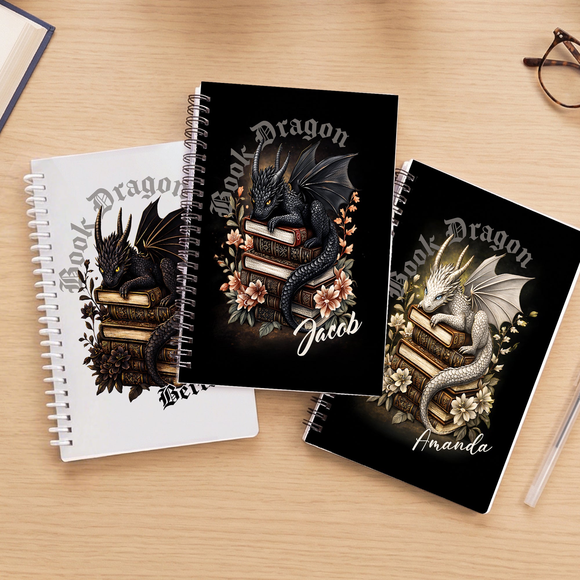 Cuaderno de espiral A5 personalizado con nombre y 120 páginas rayadas para uso de oficina Regalo de cumpleaños para lectores amantes de los dragones Ratones de biblioteca