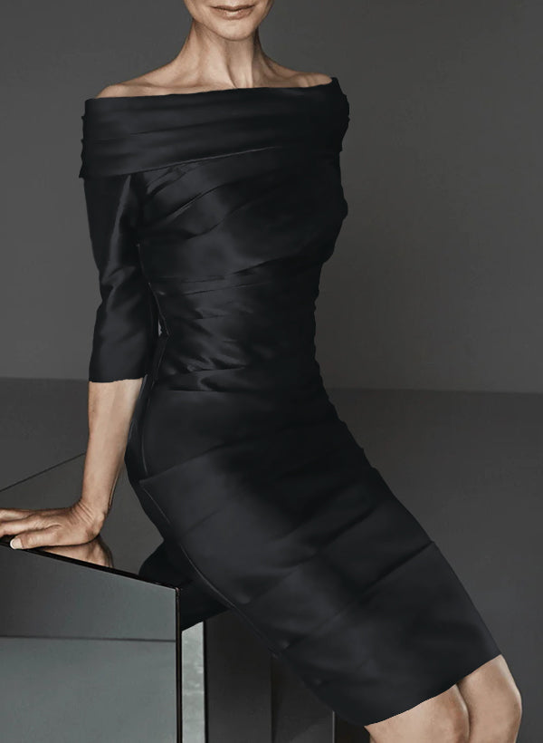 Black Off-The-Shoulder Knee-Length Satin Mother Of The Bride Dresses