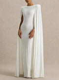 Sheath Column Scoop Neck Cape Sleeves Floor-Length Elastic Satin Evening Dresses