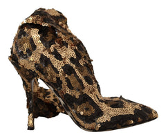 Women's Gold Leopard Sequins Heels Boots Shoes Polyester Nylon Elastane