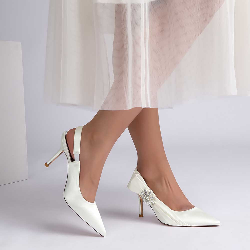 Stiletto Heel Silk Like Satin Point Toe Wedding Shoes With Rhinestone/Bowknot