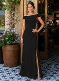 Elegant Off-The-Shoulder Sleeveless Sweep Train Chiffon Evening Dresses With High Split