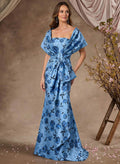 Trumpet/Mermaid Off-The-Shoulder Sleeveless Sweep Train Satin Mother Of The Bride Dresses With Floral-Print/Bow(s)