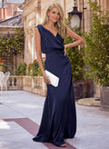V-Neck Sleeveless Sweep Train Charmeuse Evening Dresses