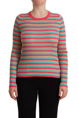 Women's Multicolor Stripes Silk Crew Neck Pullover Top