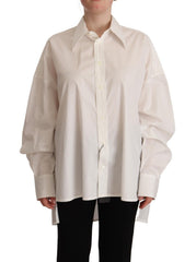 Women's White Cotton Button Up Collared Long Sleeve Top