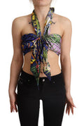 Women's Multicolor Foulard Silk Halter Cropped Top