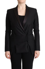 Women's Black Long Sleeves Double Breasted Jacket Cotton Blend Clothing